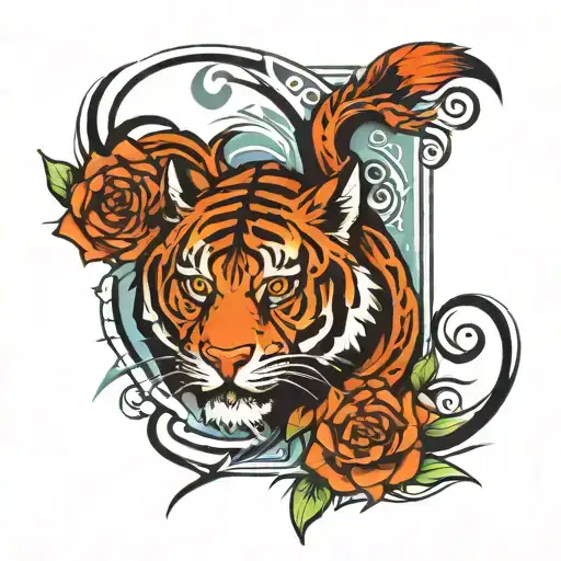 Polynesian tiger face and gemini leg tattoo tattoo design idea