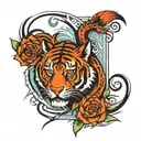 Polynesian tiger face and gemini leg tattoo tattoo design idea