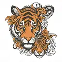 Polynesian tiger face and gemini leg tattoo tattoo design idea