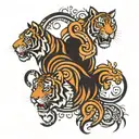 Polynesian tiger face and gemini leg tattoo tattoo design idea