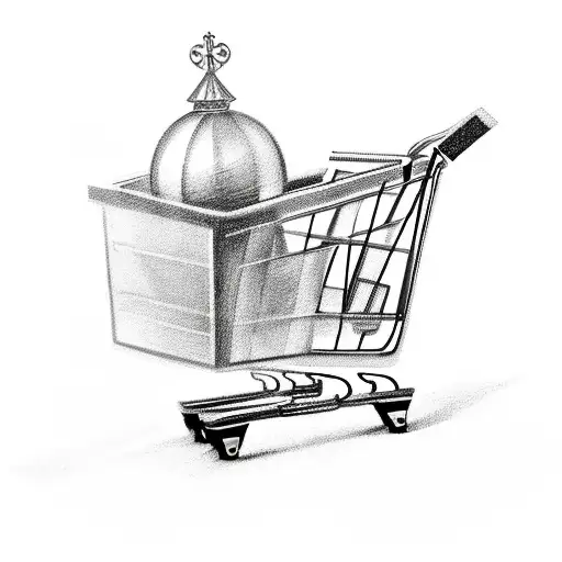 A shopping cart filled with ingredients and Jewish symbols like menorahs and challahs tattoo design idea