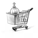 A shopping cart filled with ingredients and Jewish symbols like menorahs and challahs tattoo design idea