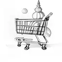 A shopping cart filled with ingredients and Jewish symbols like menorahs and challahs tattoo design idea