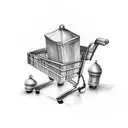 A shopping cart filled with ingredients and Jewish symbols like menorahs and challahs tattoo design idea