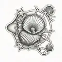stamp outline and seashell tattoo design idea