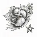 stamp outline and seashell tattoo design idea