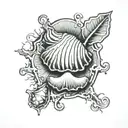 stamp outline and seashell tattoo design idea