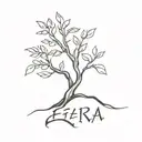 the names Ezra and Ender with a small tree growing tattoo design idea