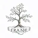 the names Ezra and Ender with a small tree growing tattoo design idea