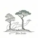 the names Ezra and Ender with a small tree growing tattoo design idea