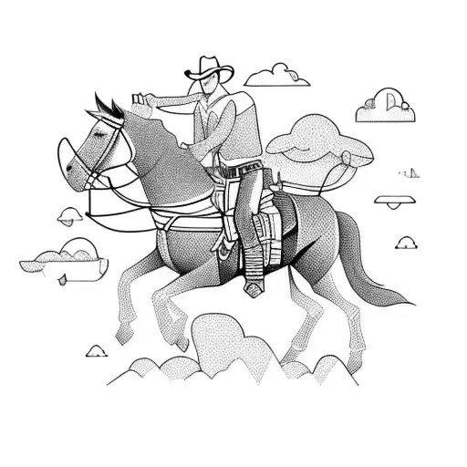 A cowboy riding a horse while lassoing a rainbow tattoo design idea