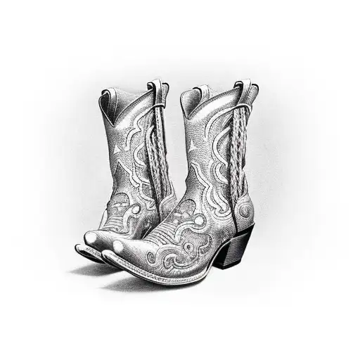 An intricate design of a cowboy boot with leather chaps and ropes tattoo design idea
