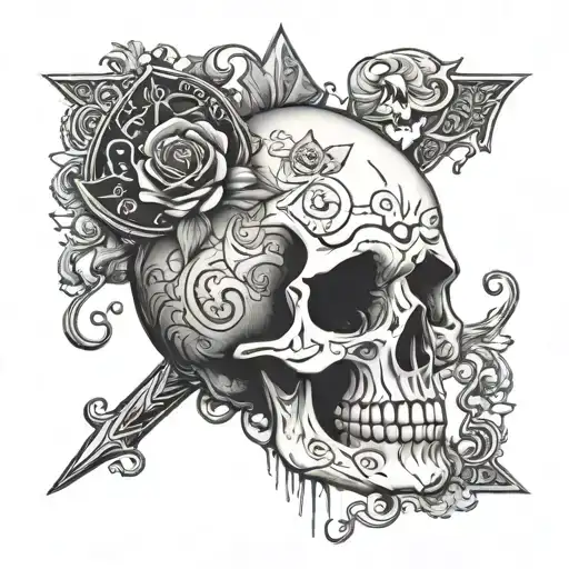 skull and ace of spades in the background  tattoo design idea