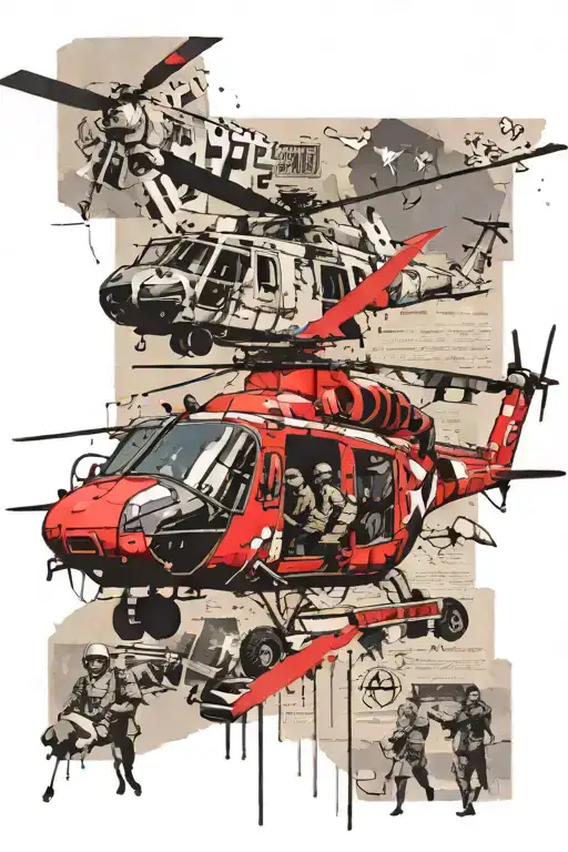 soldier and military helicopter newspaper collage tattoo tattoo design idea