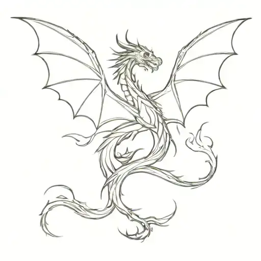 thin tattoo dragon with smoke wings tattoo design idea