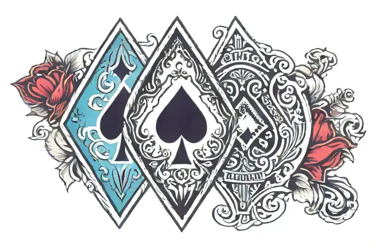 7 of spades 2 of diamonds poker card tattoo design idea