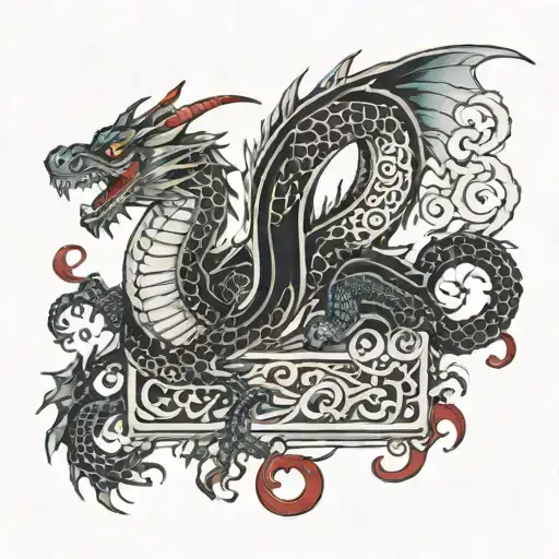 design A Tattoo Of A red black  Dragon On A Box Of Pandora tattoo design idea