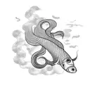 long tailed fish with japanese cloud  tattoo design idea