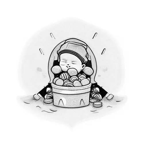 A sleeping baby Lucas surrounded by colorful candies tattoo design idea