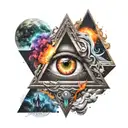 the third eye in a triangle surrounded by cosmic scenes tattoo design idea