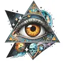 the third eye in a triangle surrounded by cosmic scenes tattoo design idea