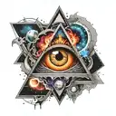 the third eye in a triangle surrounded by cosmic scenes tattoo design idea