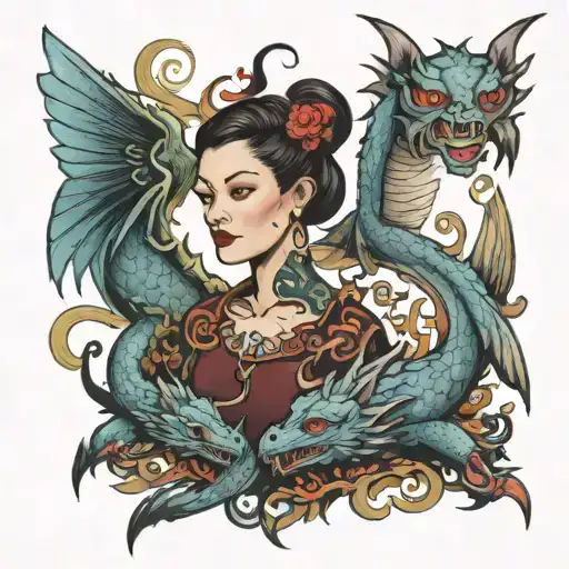 Fiona castle with small flying dragons  tattoo design idea
