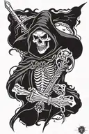 skull face grim reaper with sword and chain on forearms   tattoo design idea