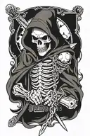 skull face grim reaper with sword and chain on forearms   tattoo design idea
