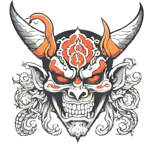 oni mask half face skull made tattoo design idea