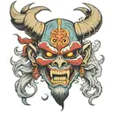 oni mask half face skull made tattoo design idea
