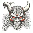 oni mask half face skull made tattoo design idea