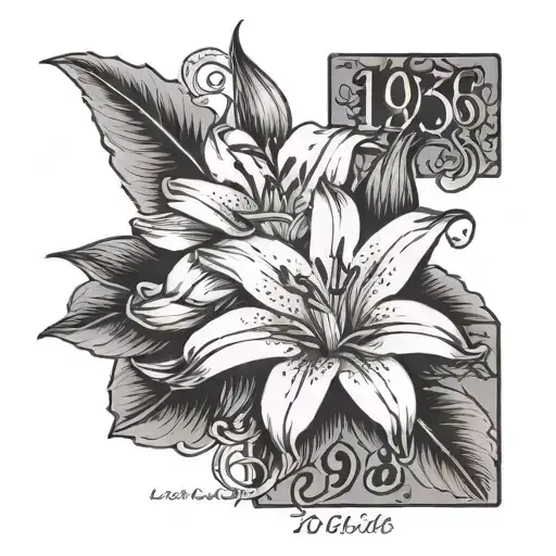 a dainty lilly with the words 1950 and 1968 written on it tattoo design idea