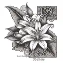 a dainty lilly with the words 1950 and 1968 written on it tattoo design idea