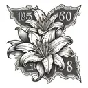 a dainty lilly with the words 1950 and 1968 written on it tattoo design idea