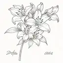 a dainty  lilly with the dates 1950 and 1968 written near it tattoo design idea