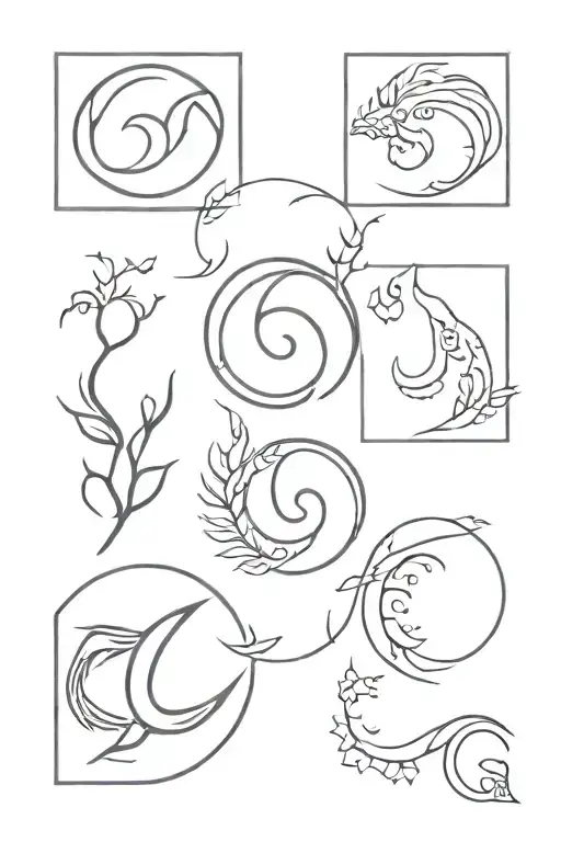 breathe symbol with zodiac  Gemini Taurus Libra Taurus, strength luck and wisdom calm symbols path to enlightenment tattoo design idea