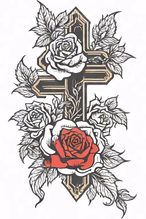 3 cross with roses tattoo design idea