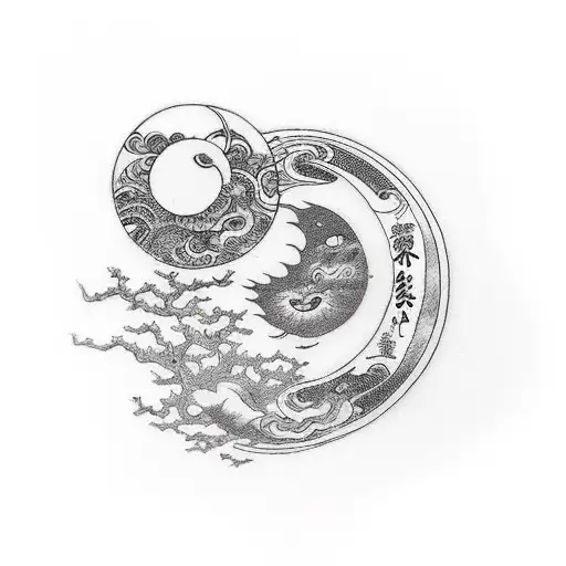 sol luna yin yan tattoo design idea