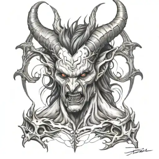 demon line work tattoo design idea