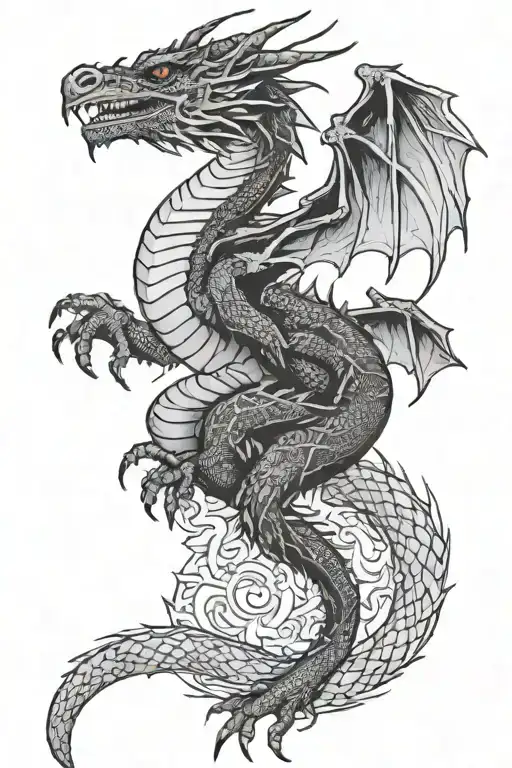 dragon perched on and around the knee  tattoo design idea