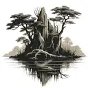cypress tree in a swamp  tattoo design idea