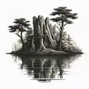 cypress tree in a swamp  tattoo design idea