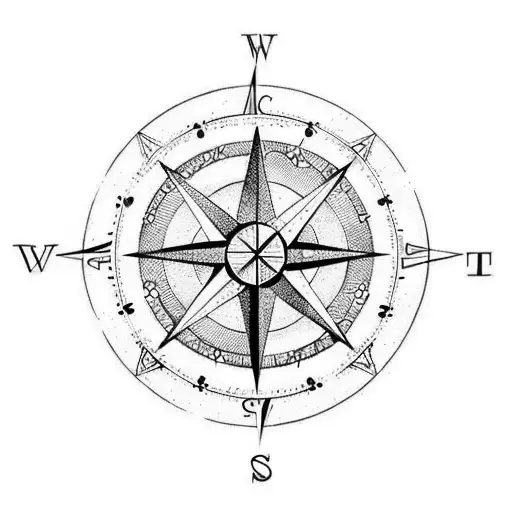 geometric compass with surreal background tattoo design idea