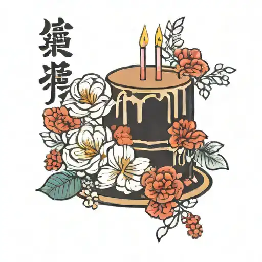 a birthday cake with flowers tattoo design idea
