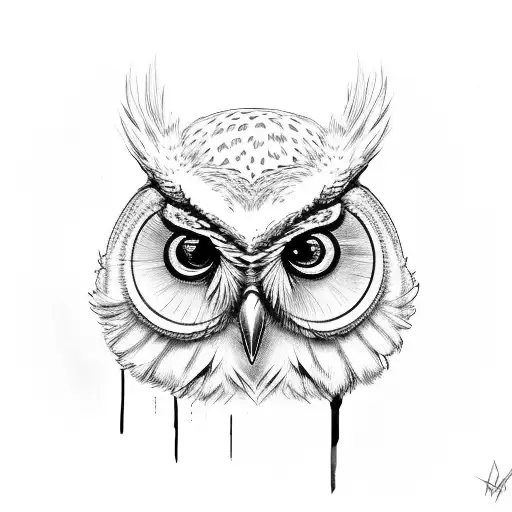 front of angry owl on branch tattoo design idea