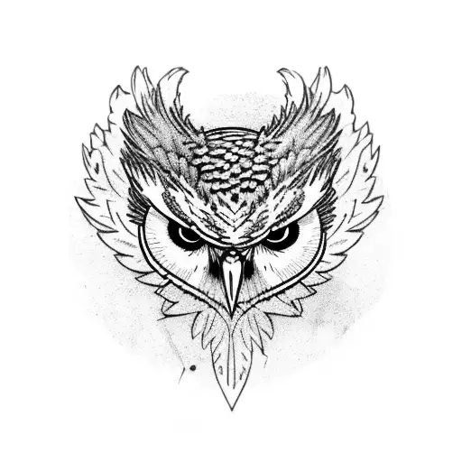 angry Owl on branch with skull tattoo design idea
