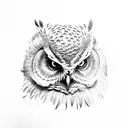 front of angry owl on branch tattoo design idea
