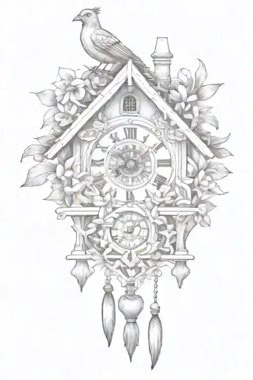 german cuckoo clock with edelweiss surrounding  tattoo design idea