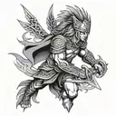 celtic warrior wielding a sword with a phoenix tattoo design idea